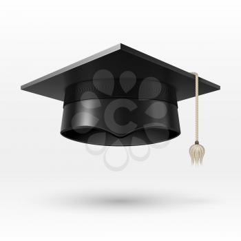 Academic graduation cap, hat. realistic vector illustration. Achievement in university, college or school