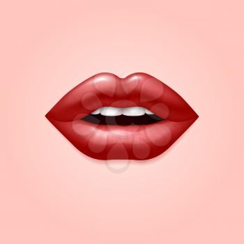 Glamour red woman seductive sexual lips. 3d realistic vector illustration. Woman red lips, seductive glossy lips