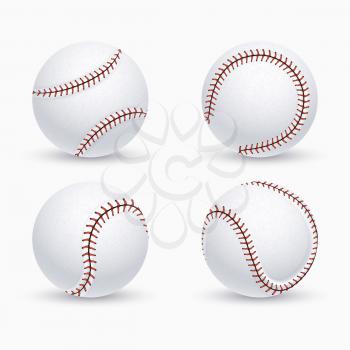 Baseball ball, softball, baseball equipment vector icons. Balls for baseball game, illustration of equipment for play baseball