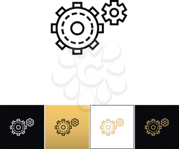 Cogwheels symbol or cog gears line vector icon. Cogwheels symbol or cog gears line program on black, white and gold background