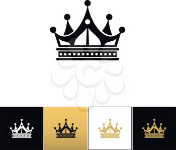 Crown vector icon. Crown program on black, white and gold background