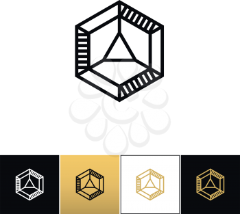 Cube 3d brick logo vector icon. Cube 3d brick logo program on black, white and gold background