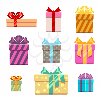 Set of gift box flat style. Gift for birthday and christmas, vector illustration
