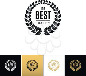 Floral wreath logo ot best design label vector icon. Floral wreath logo ot best design label program on black, white and gold background