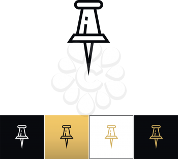 Push pin vector icon. Push pin program on black, white and gold background