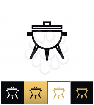BBQ symbol or meal cooking grill vector icon. BBQ symbol or meal cooking grill pictograph on black, white and gold background