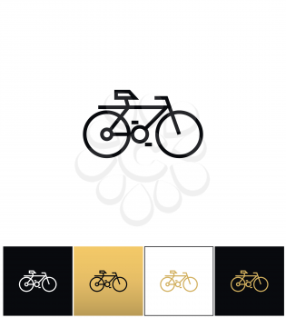 Bicycle line symbol or travel velocity bike outline vector icon. Bicycle line symbol or travel velocity bike outline pictograph on black, white and gold background