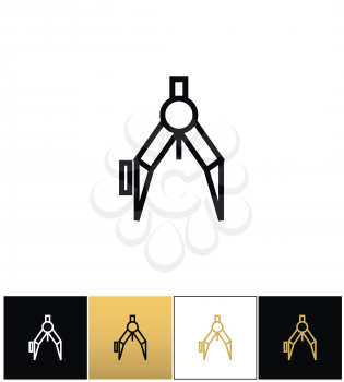 Compass or architect compasses vector icon. Compass or architect compasses pictograph on black, white and gold background