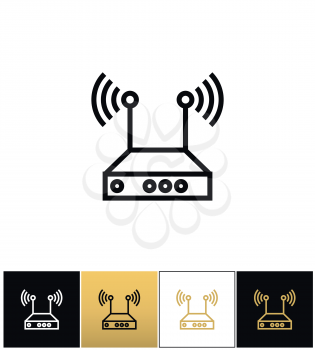 Internet network wireless router vector icon. Internet network wireless router pictograph on black, white and gold background