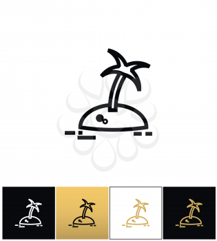 Island with palm tree travel vector icon. Island with palm tree travel pictograph on black, white and gold background