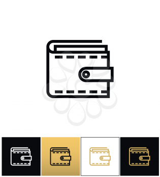 Purse or money wallet linear vector icon. Purse or money wallet linear pictograph on black, white and gold background