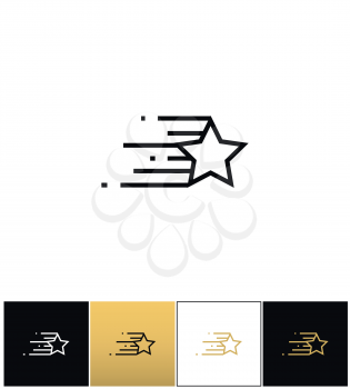 Star line features vector icon. Star line features pictograph on black, white and gold background