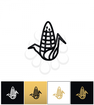 Corn cob nutritious maize vector icon. Corn cob nutritious maize pictograph on black, white and gold backgrounds