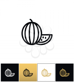 Watermelon linear vector icon. Watermelon linear pictograph on black, white and gold backgrounds