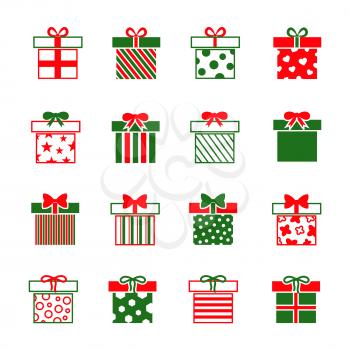 Christmas gift boxes vector icons set. Object package isolated illustration