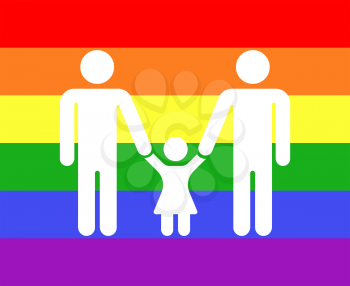 Gay family icon rainbow background. Homosexual love family, vector illustration