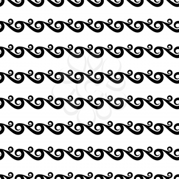 Vector waves seamless pattern in black and white. Wallpaper line wave texture illustration
