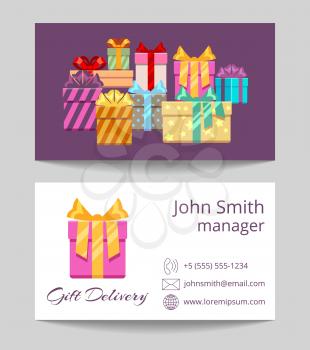 Gift delivery service business card both sides template. Vector illustration