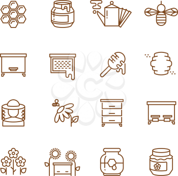 Honey, bee, beekeeping thin line vector icons set. Honey comb and farm honey illustration