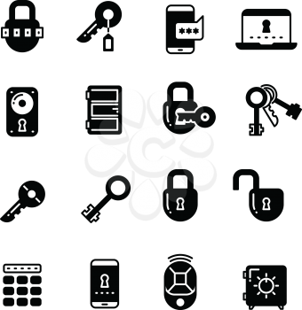Key and lock, web access security, safe internet vector icons. Protection and lock, security and safety interner illustration
