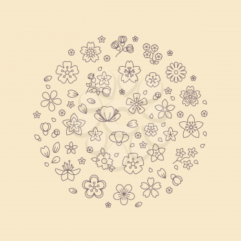 Blossom flower thin line icons in circle design. trendy vector logo. Floral badge with linear flower illustration