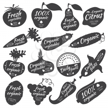 Fruits and vegetables vector stickers, labels, logos. Organic vegetable sticker, label and badge vegetable illustration