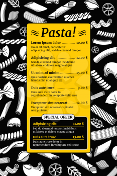 Vintage italian pasta menu vector mockup. Template of menu, illustration of italian restaurant menu
