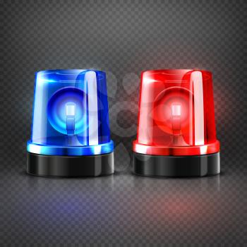 Realistic police ambulance flashing red and blue sirens isolated vector illustration. Flash light lamp for police car or flasher to ambulance