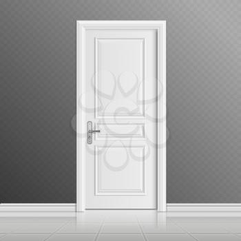 Closed white entrance door vector illustration. Doorway entrance in house, interior door illustration