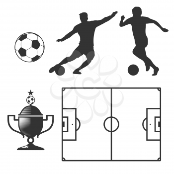 Soccer design elements in black isolated over white. Football icon for competition game, vector illustration