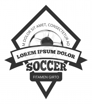 Vector soccer logo template, emblem in black for football team isolated over white illustration