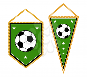 A pair of soccer pennants isolated white. Set of element for football club. Vector illustration
