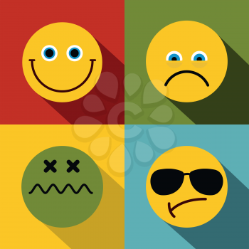 Emoji, emoticons icons in flat style isolated on color background. Vector illustration