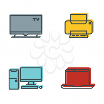 Household appliances icons flat. TV and laptop computer. Vector illustration