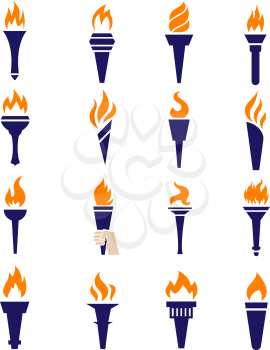 Fire torch victory championship flame flat vector icons. Set of torch symbols