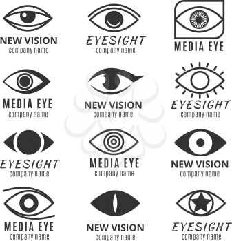 Eye, see, vision media logos vector set. Logotype with human pupil illustration