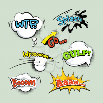 Comic sound effects cartoon vector set. Speech bubble and cloud boom illustration