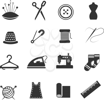 Sewing fashion needlework tailor vector icons. Tailoring and dressmaking craft illustration