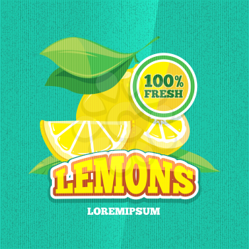 Vector retro poster with juicy fresh lemon, lemonade vintage background. Illustration of poster with fresh fruit