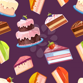 Sweets seamless vector pattern. Background with colored cake illustration