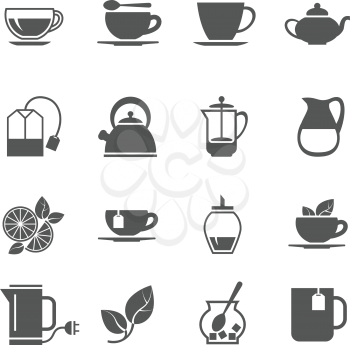 Tea vector icons. Hot beverage with sugar and lemon illustration