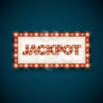 Jackpot banner with retro luminous frame. Prize in gambling game. Vector illustration