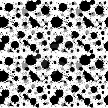 Splattered ink blot grunge vector seamless texture. Gray and black splatter brush illustration