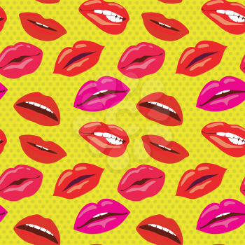 Vector seamless pattern with woman kissing pink lips. Fashion girl mouth illustration