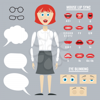 Ready for animation vector parts of cartoon girl character. Lip movement during speech illustration