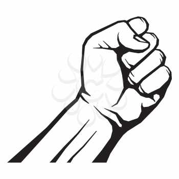 Raised fist isolated on white vector illustration. Symbol human hand of freedom and strength