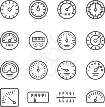 Meter manometers speed clock measure line vector icons. Indicator pressure and speedometer illustration
