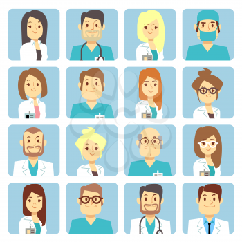 Doctor and nurse flat vector avatars. Person character profession surgeon illustration