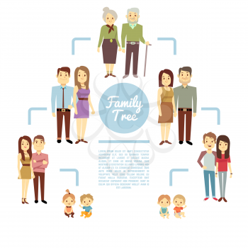 Family tree with people icons of four generations vector illustration. Father and mother, son and daughter