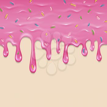 Dripping delicious pink doughnut vector seamless glaze. Sweet dessert background illustration